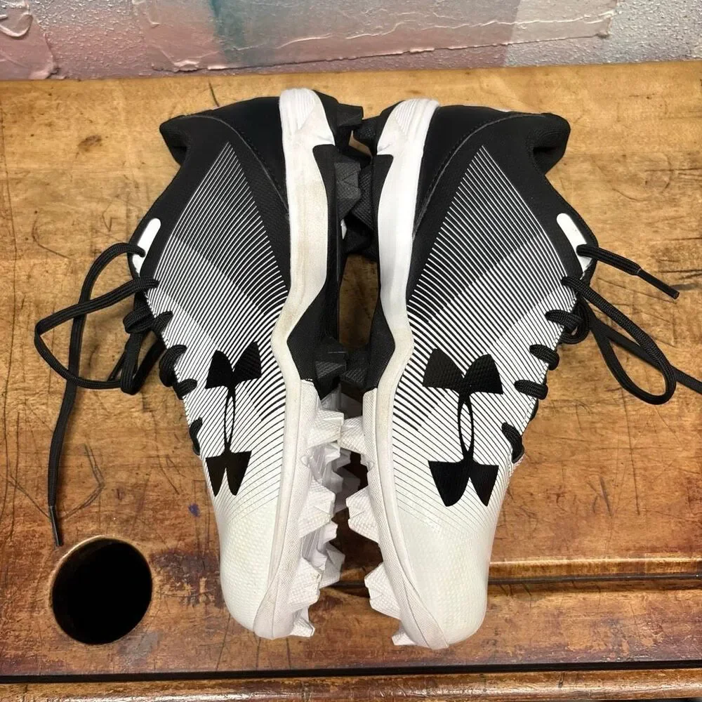 Under Armour Men’s 6.5 Lead Off Baseball Cleats Rubber Spikes Athletic Black Wht